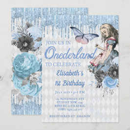 Magical Blue Ice Alice eerste verjaardag uitnodigi Kaart
