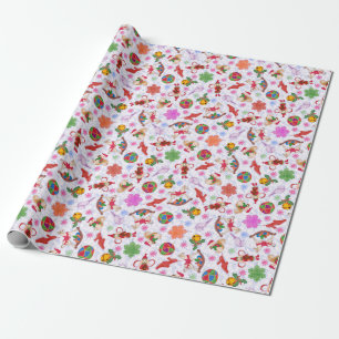 Magical Blue Kitsch Waterverf Ditsy Christmas Cadeaupapier