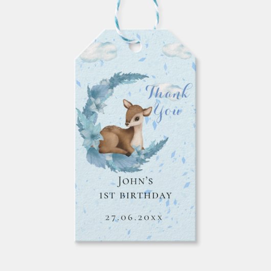 Magical Blue Little Bambi wolkt stof Birthday Cadeaulabel (Voorkant)