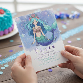 Magical Blue & Purple Mermaid Birthday Party  Kaart