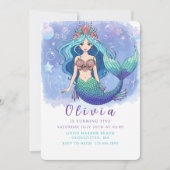 Magical Blue & Purple Mermaid Birthday Party  Kaart (Voorkant)