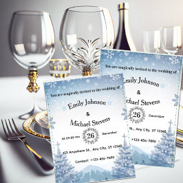 Magical Blue Winter Mountain Christmas Wedding Kaart