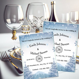 Magical Blue Winter Mountain Christmas Wedding Kaart