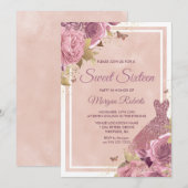 Magical Blush Pink Dress & Flowers Sweet 16 Kaart (Voorkant / Achterkant)