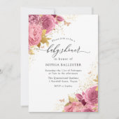 Magical Blush Pink Gold Flowers Baby shower Kaart (Voorkant)