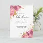 Magical Blush Pink Gold Flowers Baby shower Kaart (Staand voorkant)