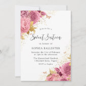 Magical Blush Pink Gold Flowers Sweet 16 Kaart (Voorkant)
