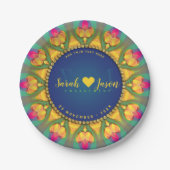 Magical Bohemian Sunflower Monogram Mandala Papieren Bordje (Voorkant)