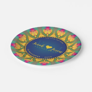Magical Bohemian Sunflower Monogram Mandala Papieren Bordje