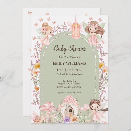Magical Boho Arch Fairy Baby Shower Invitations Kaart (Voorkant / Achterkant)