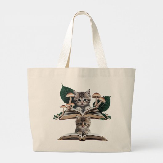 Magical Bookworm Kitten Tote Bag – Whimsical Cat  (Achterkant)