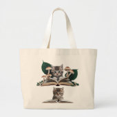 Magical Bookworm Kitten Tote Bag – Whimsical Cat  (Voorkant)