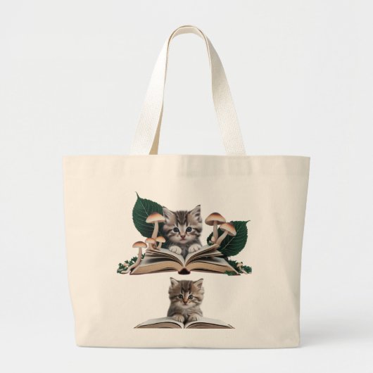 Magical Bookworm Kitten Tote Bag – Whimsical Cat  (Voorkant)