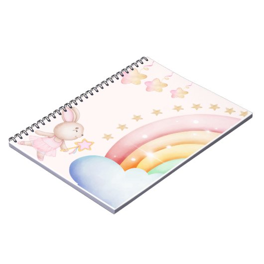 Magical Bunny and Rainbow | Cute Pastel Kids Illus Notitieboek (Linkerzijde)