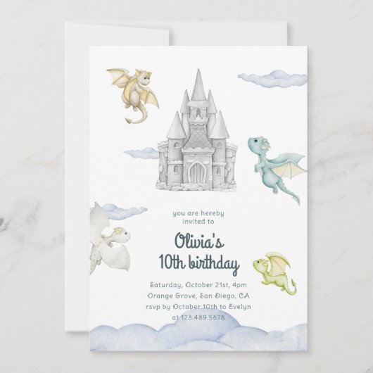 Magical Castle Cute Dragons Kids Birthday Kaart (Voorkant)