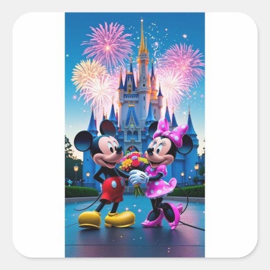 Magical Castle Mickey and Minnie Mouse Party Paper Vierkante Sticker (Voorkant)