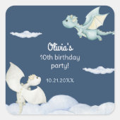Magical Castle Schattige Dragons Kids Verjaardag B Vierkante Sticker (Voorkant)