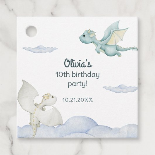 Magical Castle Schattige Dragons Kids Verjaardag Bedankjes Labels (Voorkant)