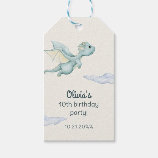 Magical Castle Schattige Dragons Kids Verjaardag Cadeaulabel (Voorkant)