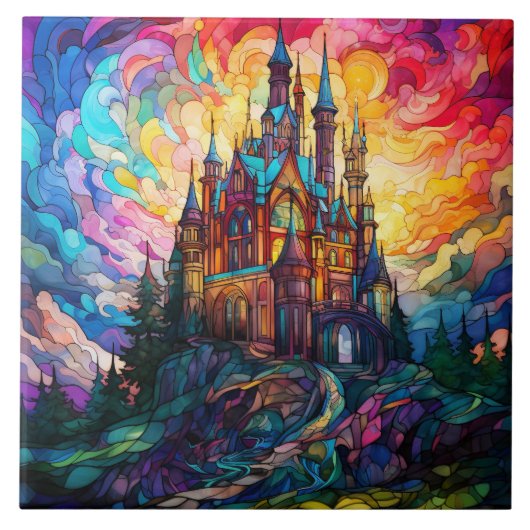 Magical Castle  Stained Glass  Tegeltje (Voorkant)