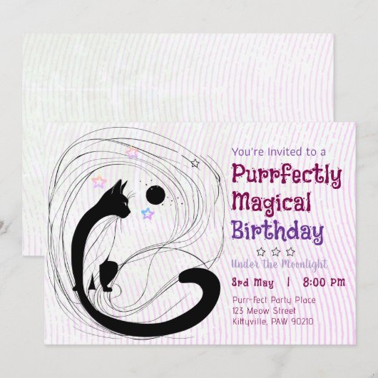Magical Cat Moonlight Verjaardag Kaart (Voorkant / Achterkant)