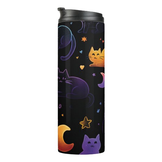 Magical Celestial Cat Pattern with Moons Thermosbeker (Geroteerd rechts)