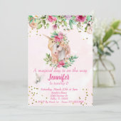 Magical Child's Gold Unicorn Pegasus Floral Kaart (Staand voorkant)