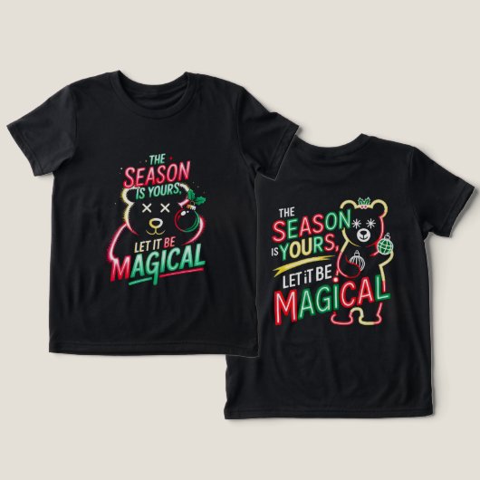 Magical Christmas Bear Girls Whimsical Neon Holida Tri-Blend Shirt (Ontwerp Voorkant & Achterkant)