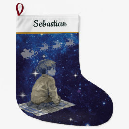 Magical Christmas Boy Stocking – Navy Silver Grote Kerstsok