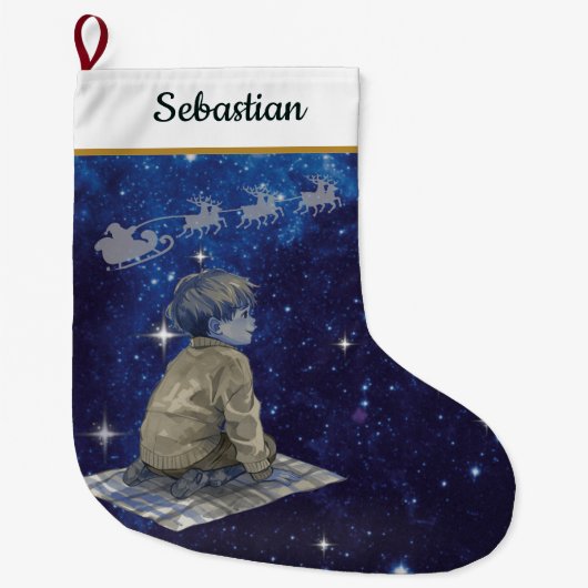 Magical Christmas Boy Stocking – Navy Silver Grote Kerstsok (Voorkant)