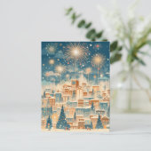 Magical Christmas City Fireworks Night Briefkaart (Staand voorkant)