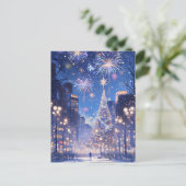 Magical Christmas City Fireworks Night Briefkaart (Staand voorkant)