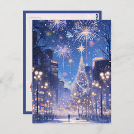 Magical Christmas City Fireworks Night Briefkaart