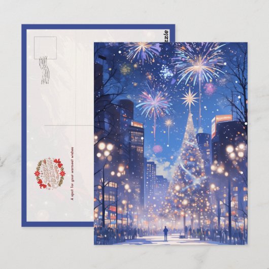 Magical Christmas City Fireworks Night Briefkaart (Voorkant / Achterkant)