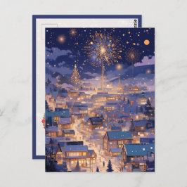 Magical Christmas City Fireworks Night Briefkaart
