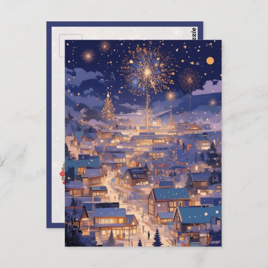 Magical Christmas City Fireworks Night Briefkaart (Voorkant / Achterkant)
