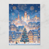 Magical Christmas City Fireworks Night Feestdagenkaart (Voorkant)