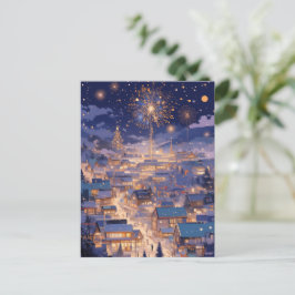 Magical Christmas City Fireworks Night Feestdagenkaart
