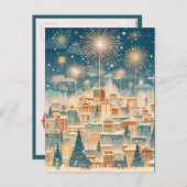 Magical Christmas City Fireworks Night Feestdagenkaart (Voorkant / Achterkant)