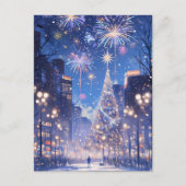 Magical Christmas City Fireworks Night Feestdagenkaart (Voorkant)