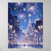 Magical Christmas City Fireworks Night Poster (Voorkant)