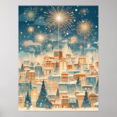 Magical Christmas City Fireworks Night Poster (Voorkant)