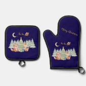 Magical Christmas Night in the Winter Forest Ovenwant & Pannenlap Set (Voorkant)