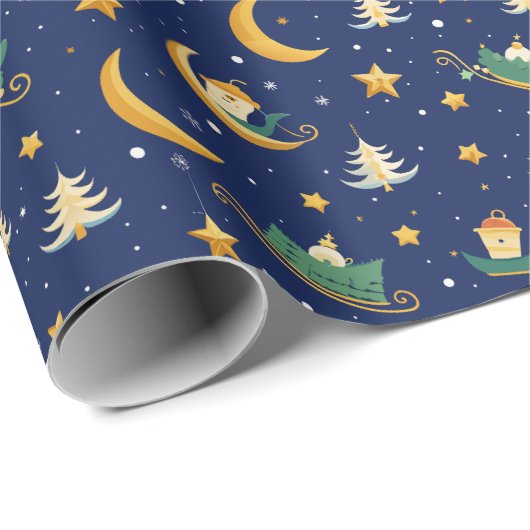 Magical Christmas Night Pattern Cadeaupapier (Rol Hoek)