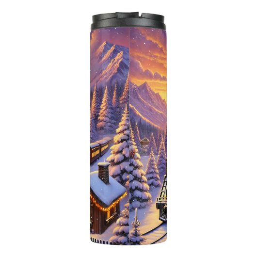 Magical Christmas Train Winter Landscape Thermosbeker (Achterkant)