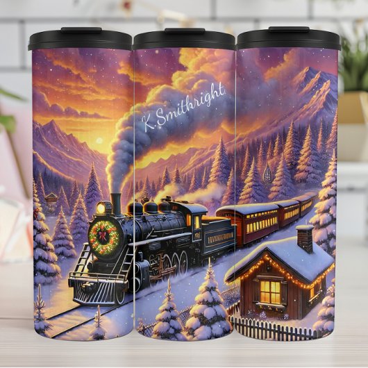 Magical Christmas Train Winter Landscape Thermosbeker