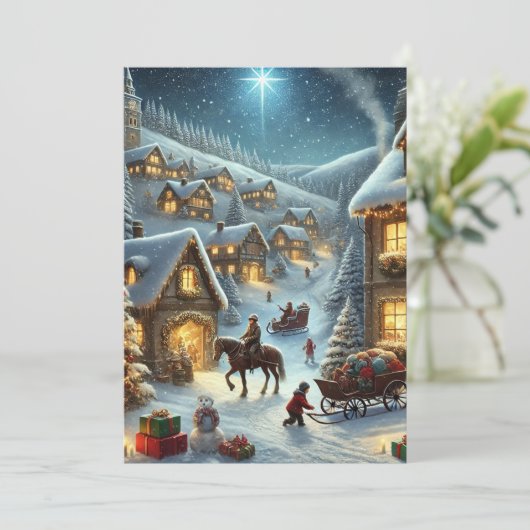 Magical Christmas Village Scene Vakantie Kaart (Staand voorkant)