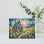 Magical Cottage with Sunflower Field Briefkaart (Staand voorkant)