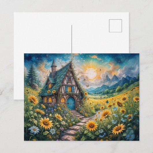 Magical Cottage with Sunflower Field Briefkaart (Voorkant / Achterkant)