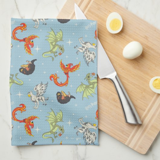 Magical Creatures Vintage Pattern Theedoek (Quarter Fold)